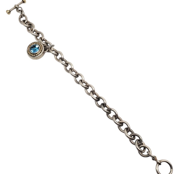Sadye L Vassil Sterling & 14K Gold Plated Blue Topaz Charm Bracelet #20745 - Picture 3 of 10